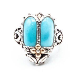 Barbara Bixby Turquoise Beetle Scarab Ring Sterling Silver & 18K Gold Size 6.25